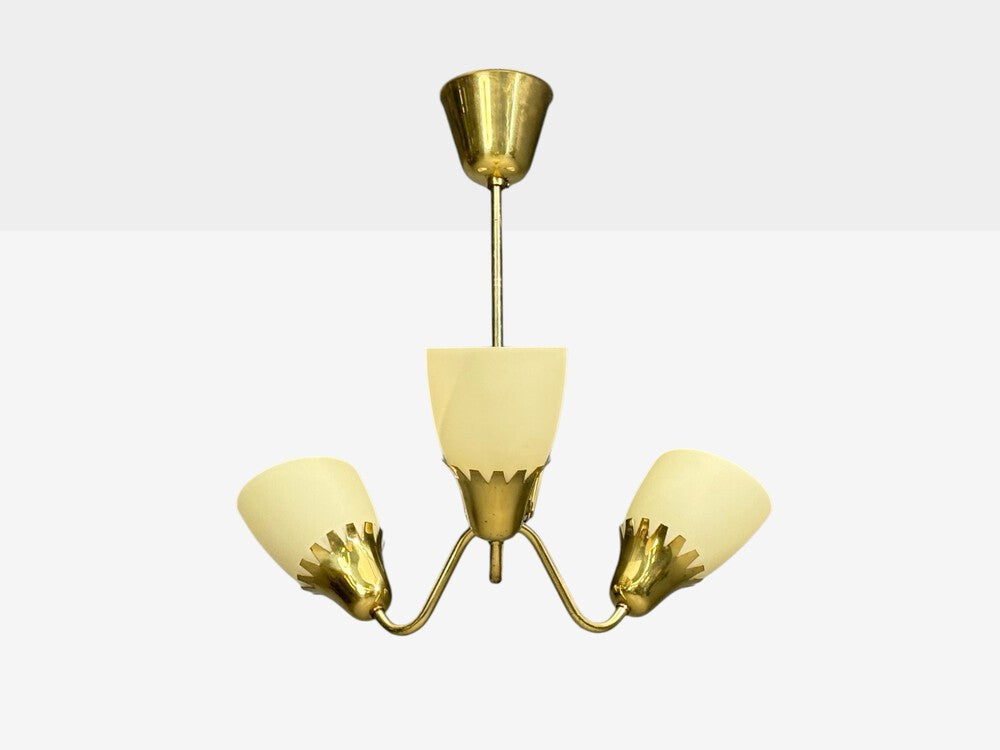 Hans Bergstrom attr, Pendant Light, Brass, Glass, Sweden, 1940s