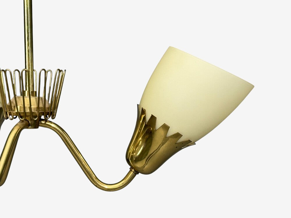 Hans Bergstrom attr, Pendant Light, Brass, Glass, Sweden, 1940s