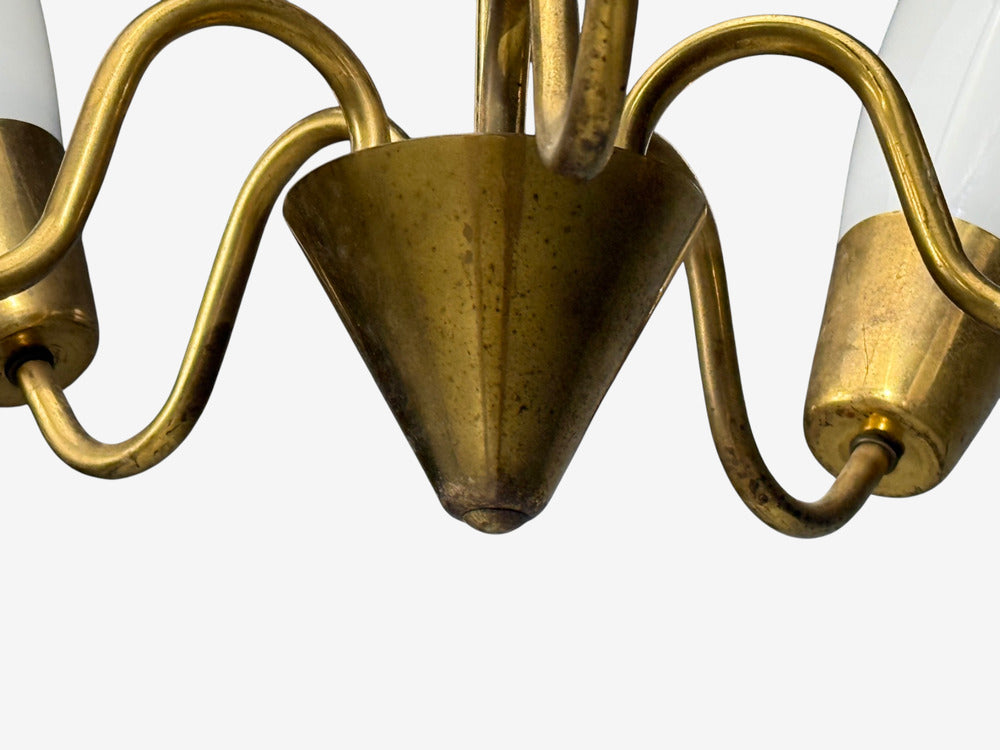 Itsu, Finnish Modern, Chandelier, Brass, Glass, Finland, 1940s