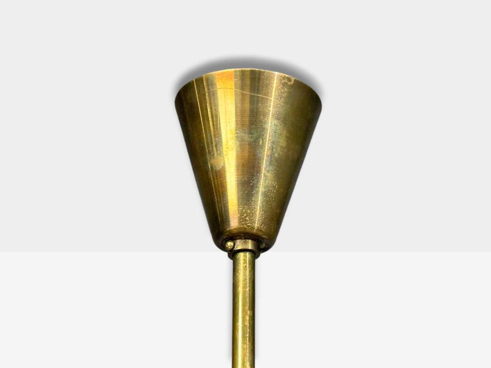 Fog & Mørup, Tulip Chandelier, Opal Glass, Brass, Denmark, 1950s