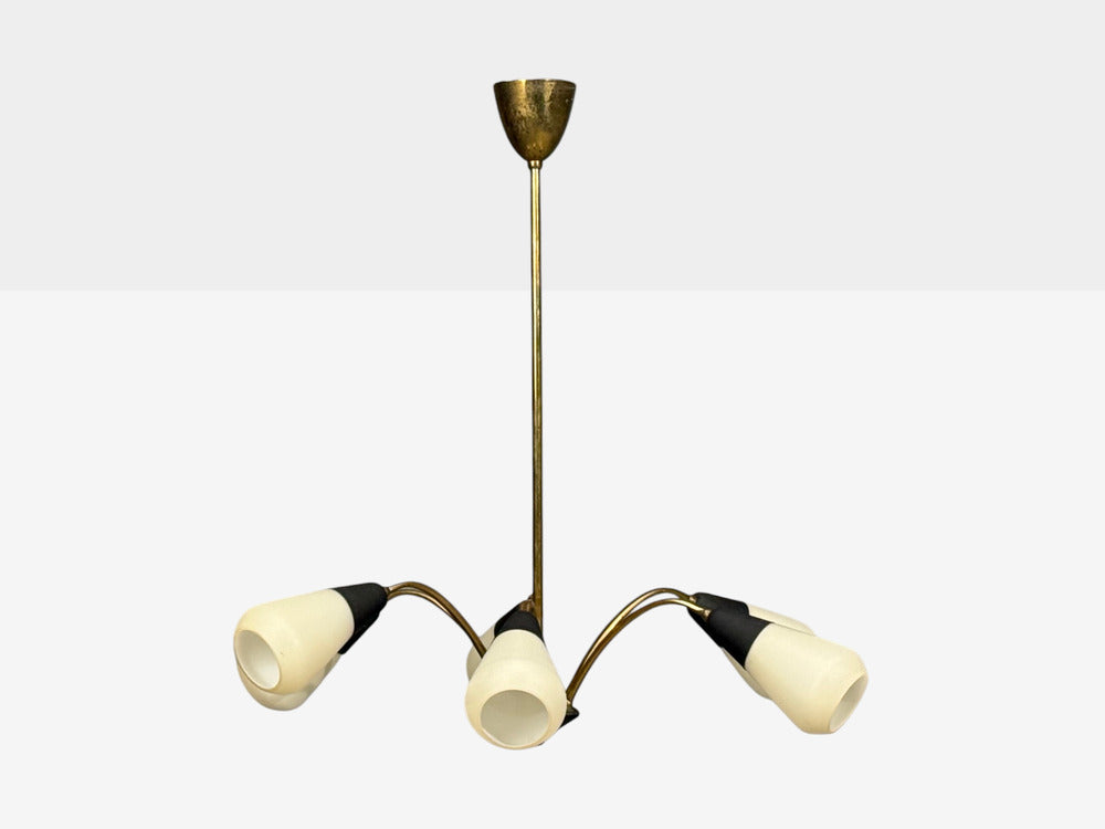 Sputnik Style, Chandelier, Brass, Enameled Metal, Glass, Germany, 1960s