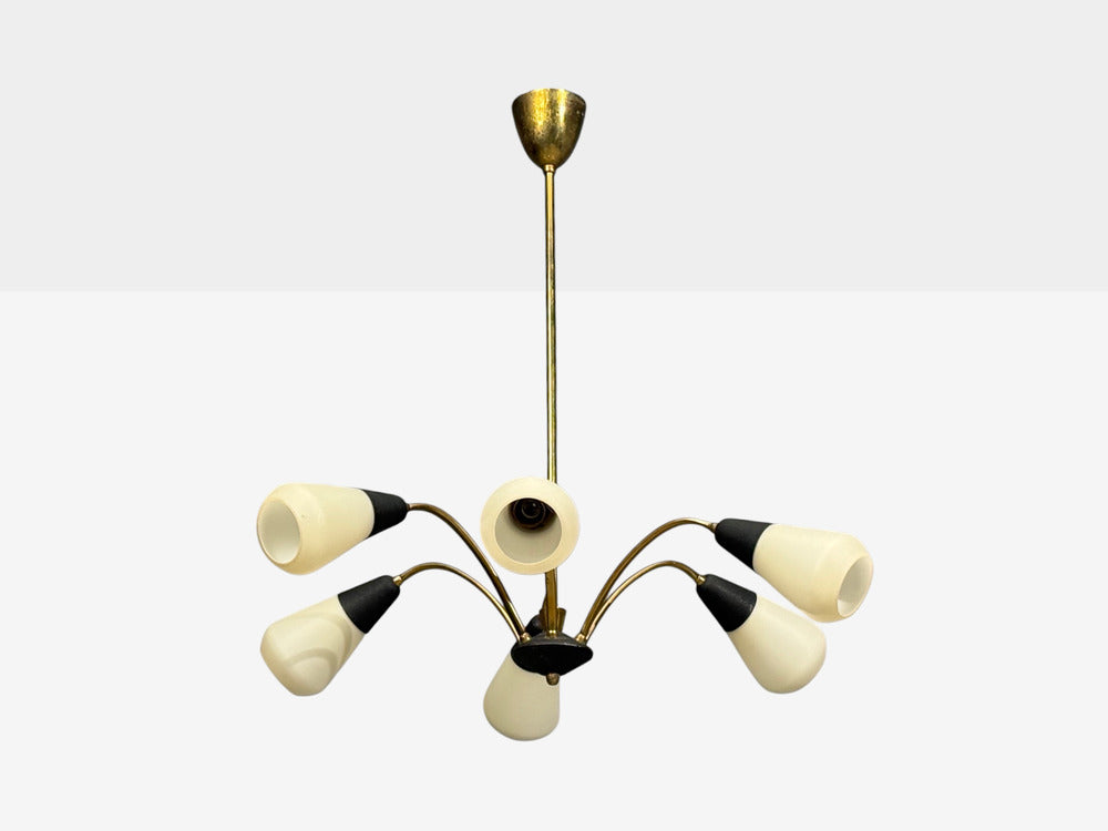 Sputnik Style, Chandelier, Brass, Enameled Metal, Glass, Germany, 1960s