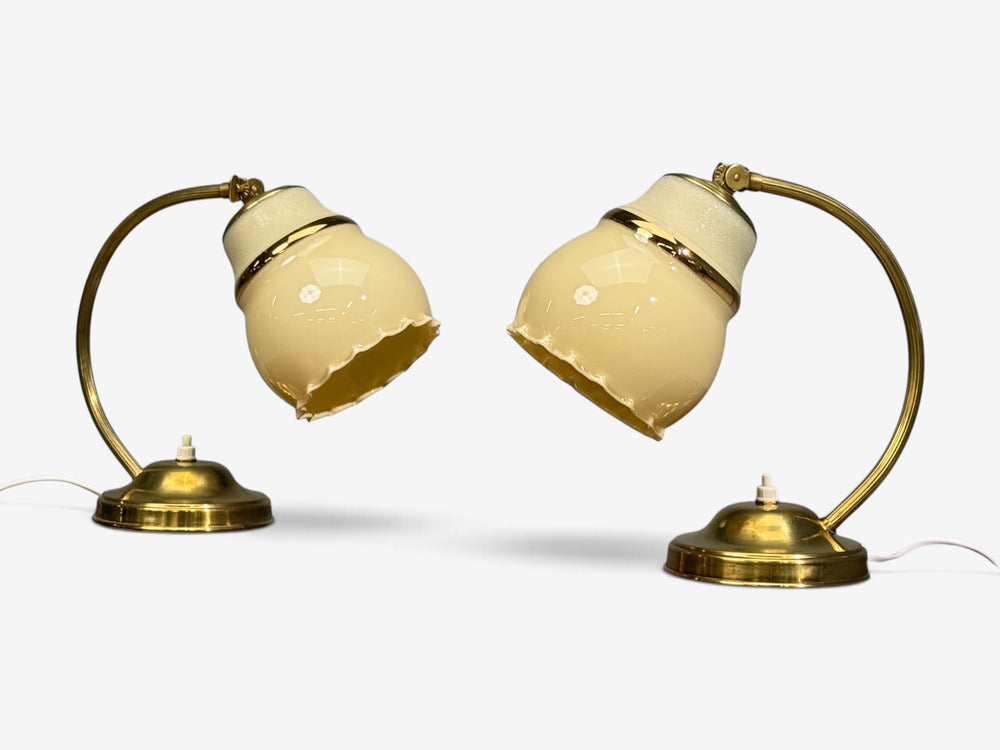 Itsu Oy, Table Lamps, Polished Brass, Glass, Finland, 1950s
