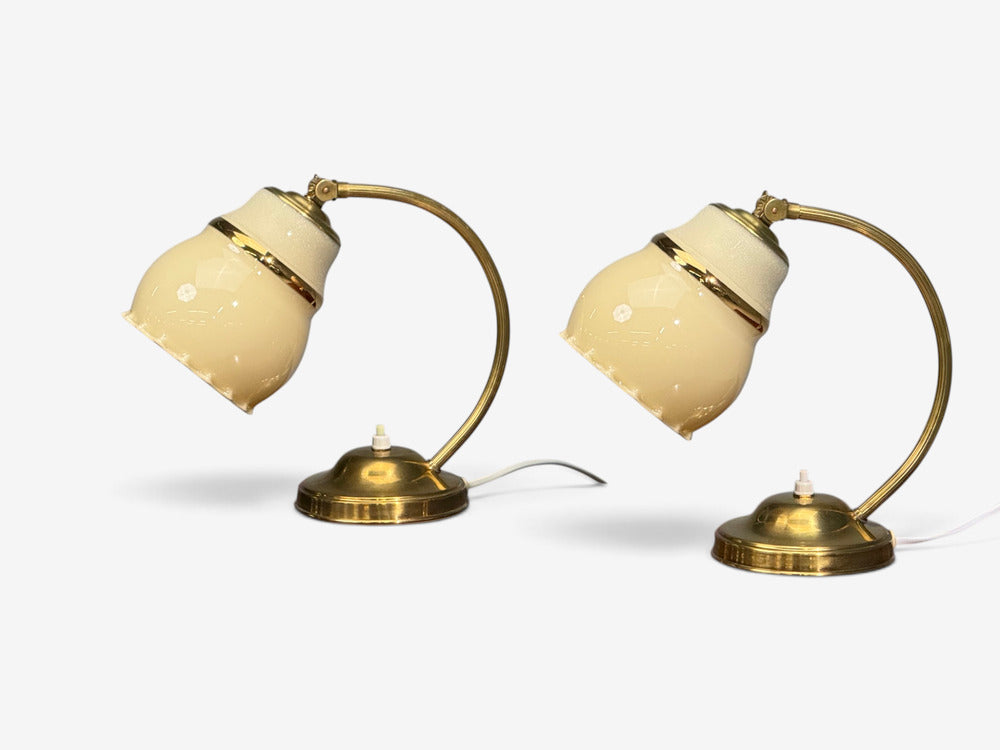 Itsu Oy, Table Lamps, Polished Brass, Glass, Finland, 1950s