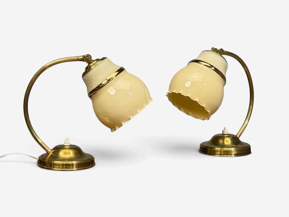 Itsu Oy, Table Lamps, Polished Brass, Glass, Finland, 1950s