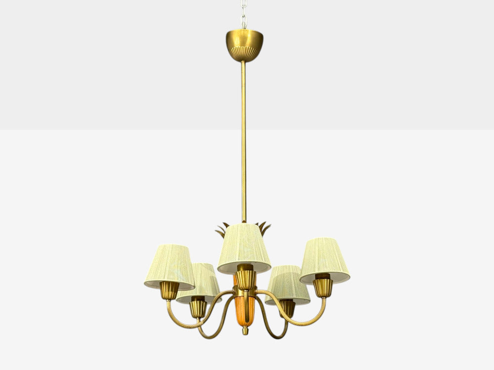 ASEA, Chandelier, Brass, Elm, Fabric, Sweden, Sweden, 1947