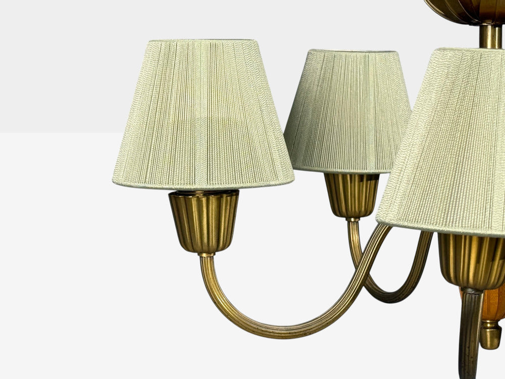 ASEA, Chandelier, Brass, Elm, Fabric, Sweden, Sweden, 1947