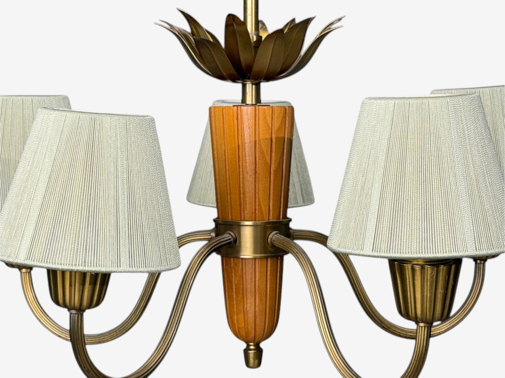 ASEA, Chandelier, Brass, Elm, Fabric, Sweden, Sweden, 1947