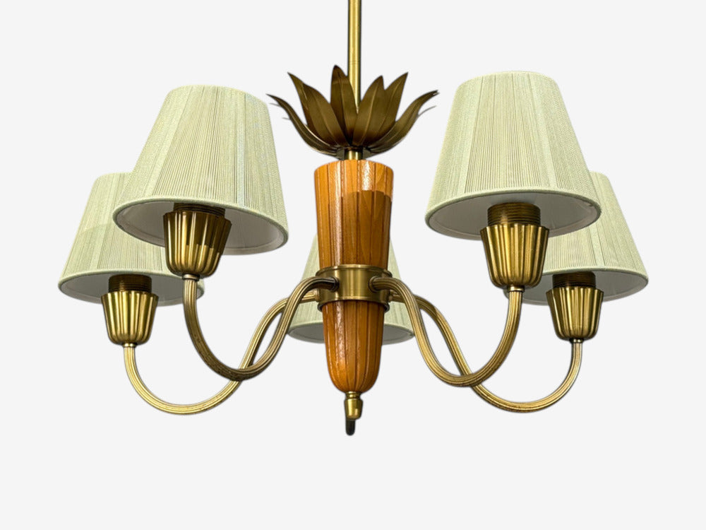 ASEA, Chandelier, Brass, Elm, Fabric, Sweden, Sweden, 1947