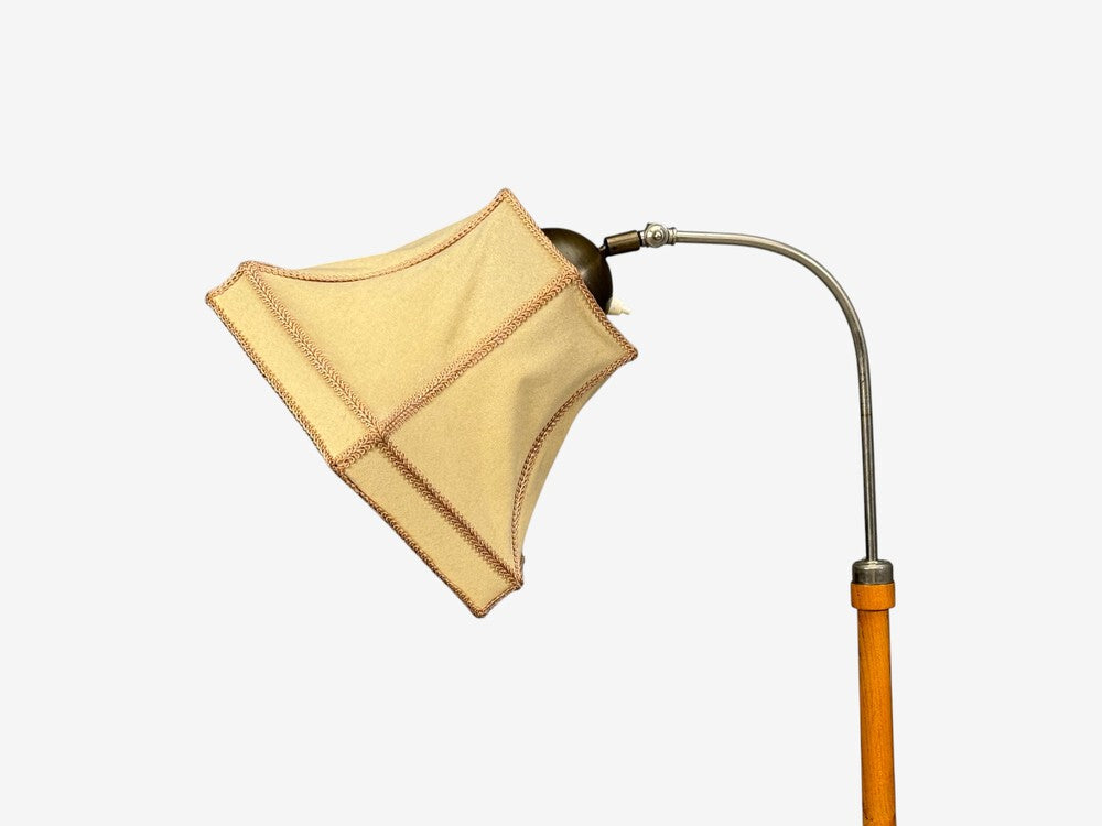 Swedish Modern, Floor Lamp, Oak, Ebonized Wood, Suede, Sweden, 1950s