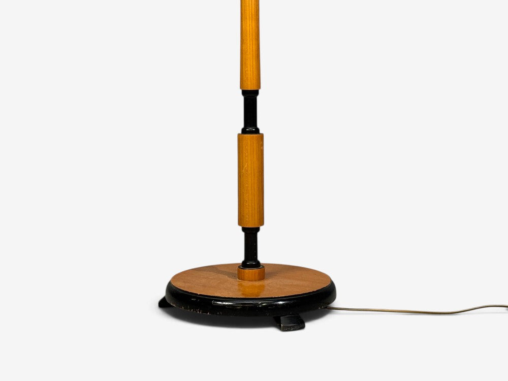 Swedish Modern, Floor Lamp, Oak, Ebonized Wood, Suede, Sweden, 1950s