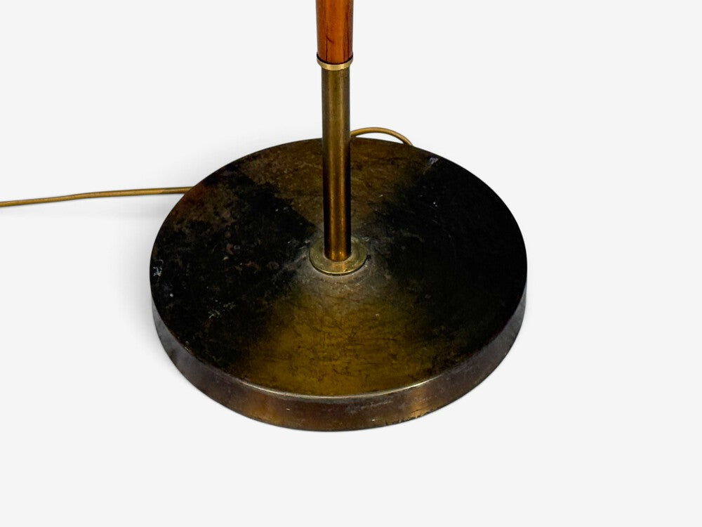 Armaturhantverk Tibro, Floor Lamp, Teak, Brass, Silk, Sweden, 1960s