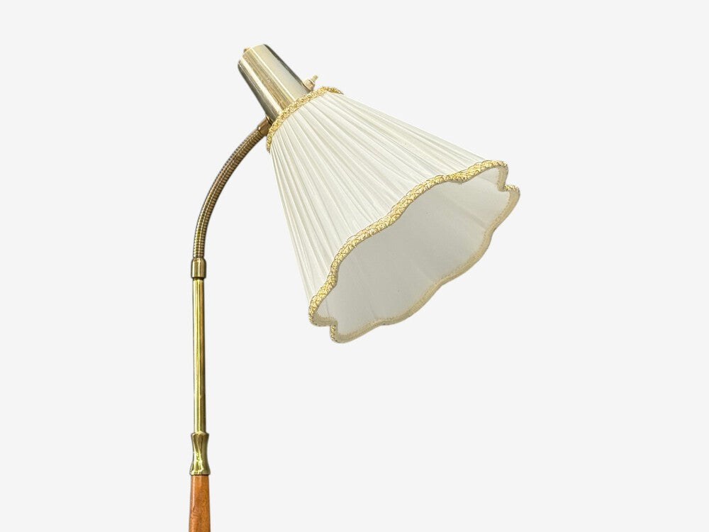 Armaturhantverk Tibro, Floor Lamp, Teak, Brass, Silk, Sweden, 1960s