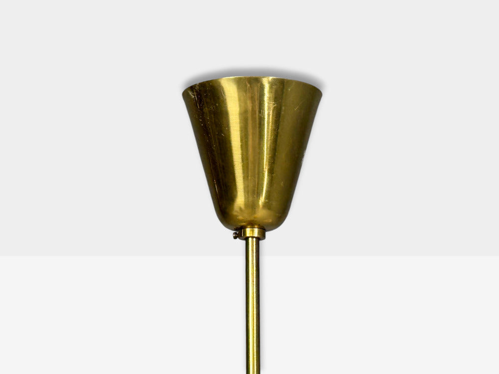 Itsu Oy, Finnish Modern, Chandelier, Brass, Opal Glass, Finland, 1950s
