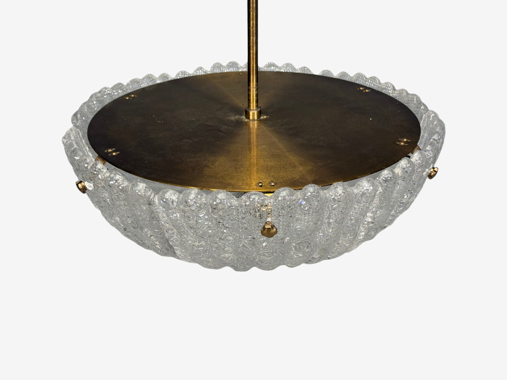 Carl Fagerlund, Chandelier, Textured Glass, Brass, Sweden, 1960s