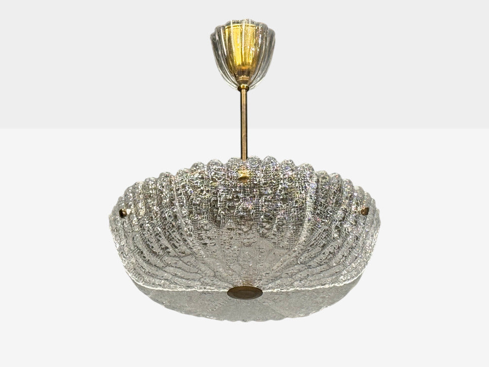 Carl Fagerlund, Chandelier, Textured Glass, Brass, Sweden, 1960s