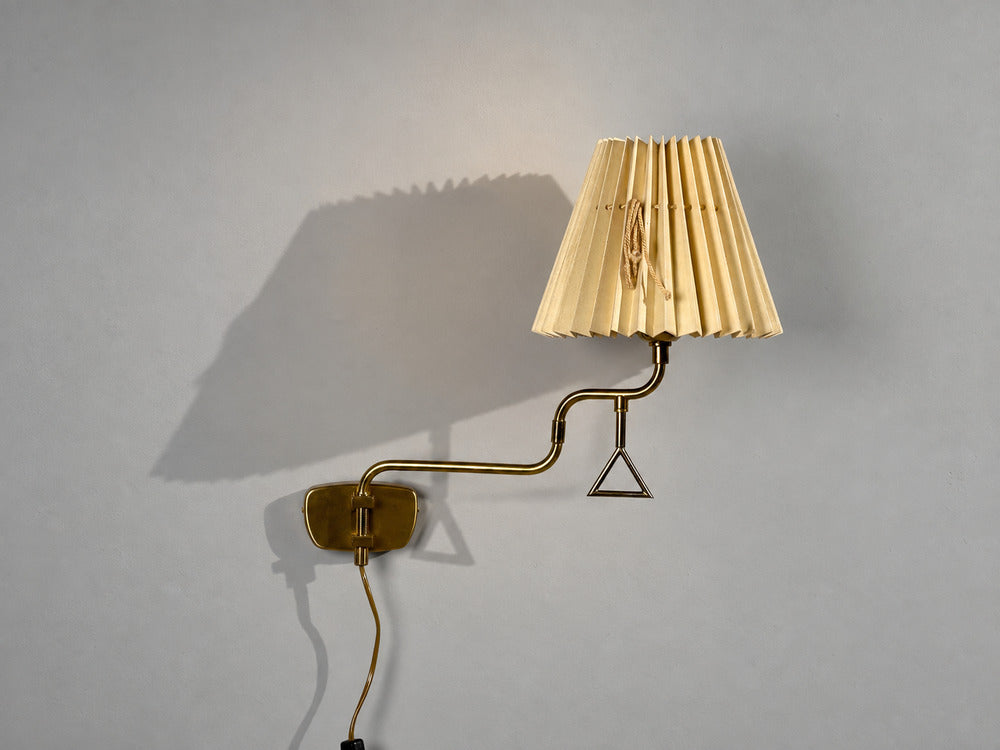Armaturhantverk Tibro, Wall Light, Brass, Pleated Fabric, Sweden, 1970s