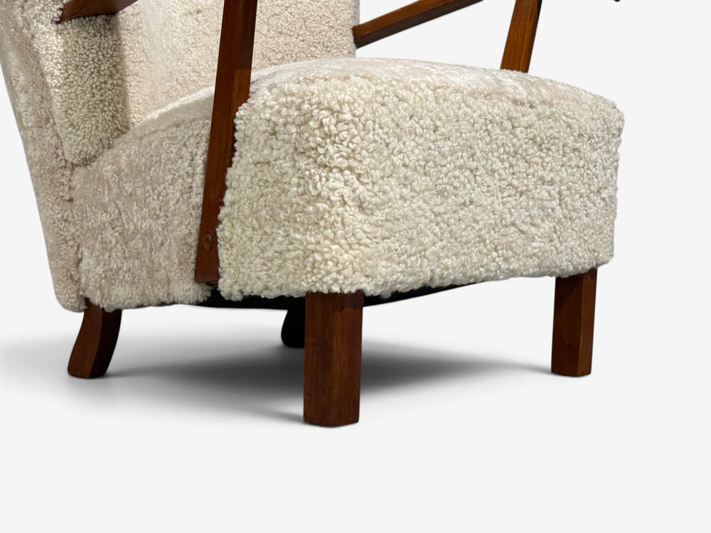 Danish Cabinetmaker, Lounge Chairs, Shearling, Beech, 1940s
