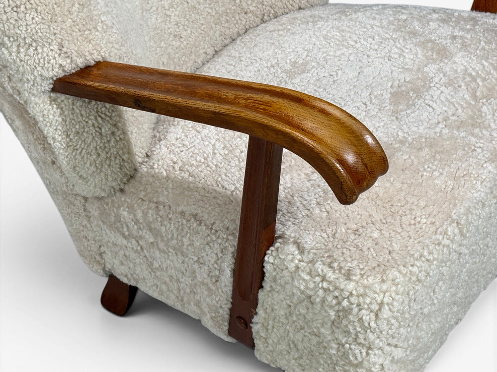 Danish Cabinetmaker, Lounge Chairs, Shearling, Beech, 1940s