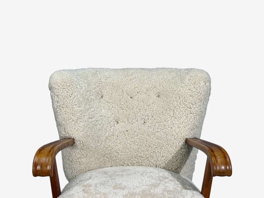 Danish Cabinetmaker, Lounge Chairs, Shearling, Beech, 1940s