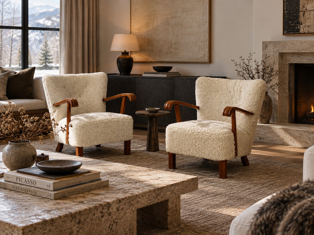 Danish Cabinetmaker, Lounge Chairs, Shearling, Beech, 1940s