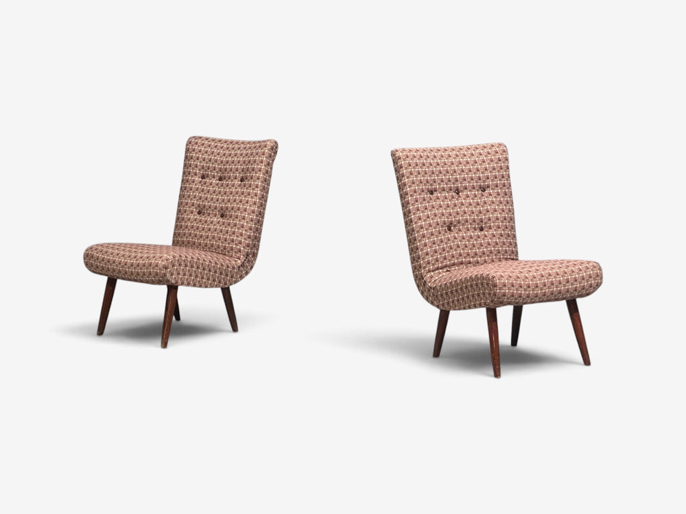 Swedish Modern, Slipper Chairs, Birch, Fabric, Sweden, 1940s