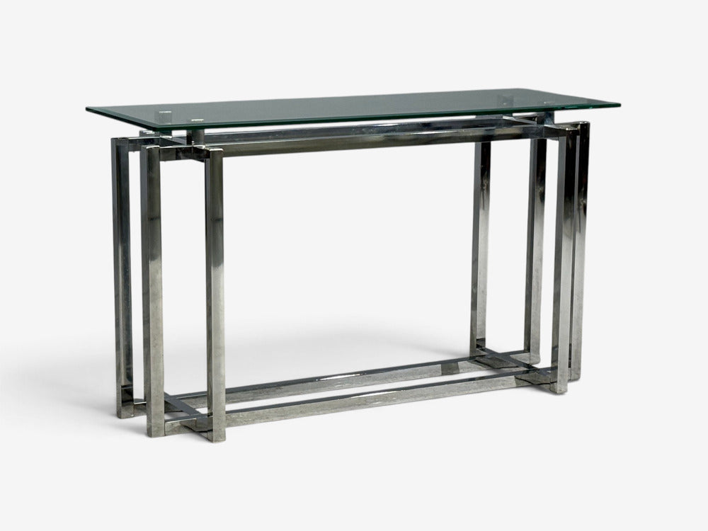 Constructivist Style, Console Table, Chromed Steel, Beveled Glass, USA, 1980s