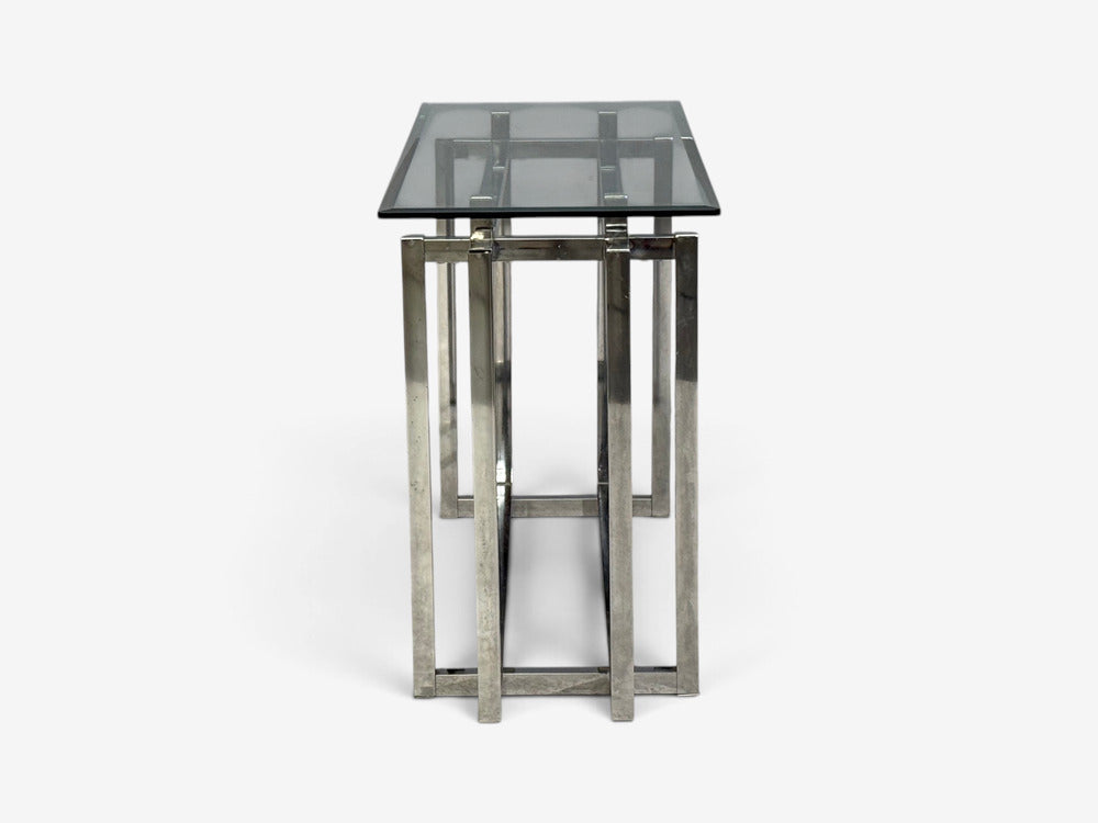 Constructivist Style, Console Table, Chromed Steel, Beveled Glass, USA, 1980s
