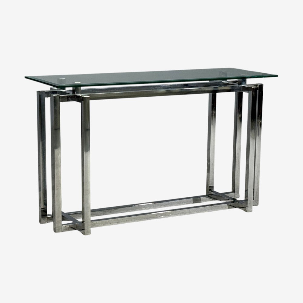 Constructivist Style, Console Table, Chromed Steel, Beveled Glass, USA, 1980s