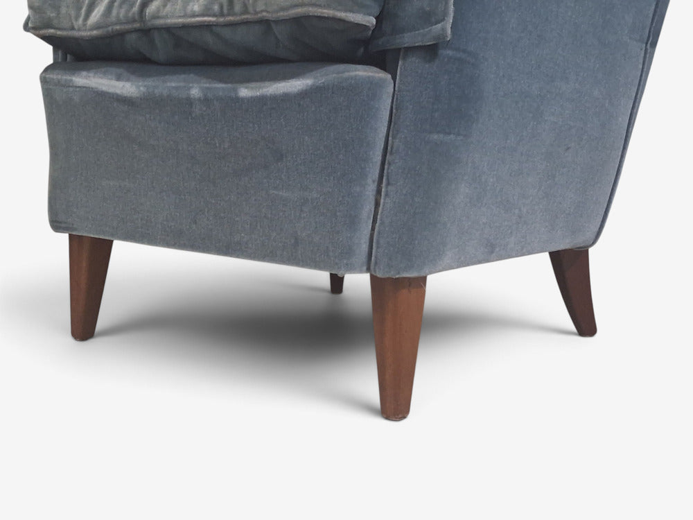 Danish Cabinetmaker, Lounge Chairs, Blue Velvet, Stained Wood, Denmark, 1950s