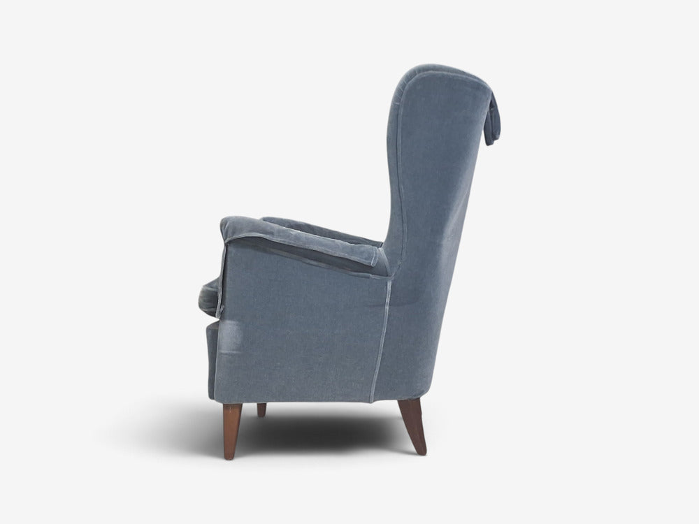 Danish Cabinetmaker, Lounge Chairs, Blue Velvet, Stained Wood, Denmark, 1950s