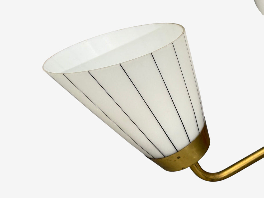 Swedish Modern, Three-Light Pendant Light, Brass, Wood, Glass, Sweden, 1950s