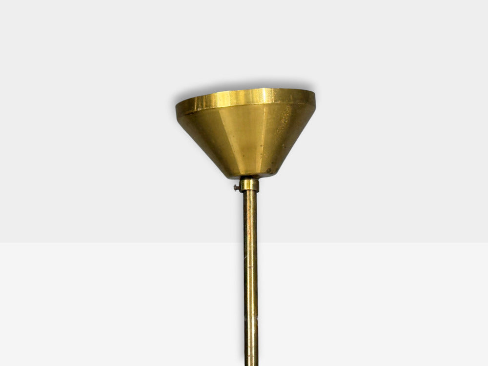 Swedish Modern, Three-Light Pendant Light, Brass, Wood, Glass, Sweden, 1950s