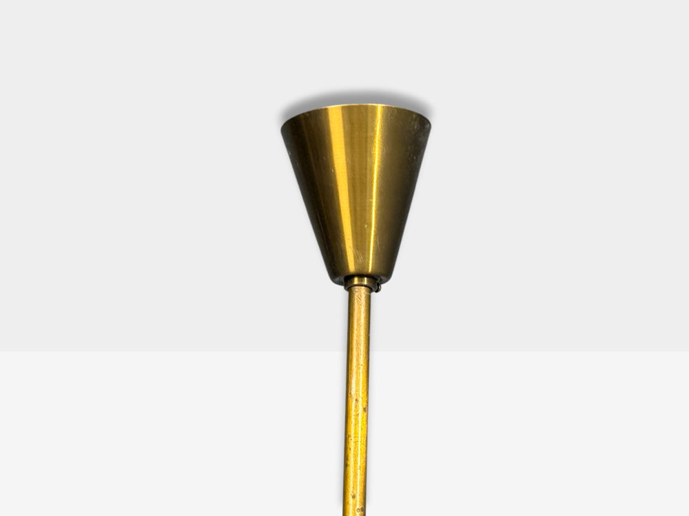 Fog & Mørup, Tulip Chandelier, Opal Glass, Brass, Denmark, 1950s