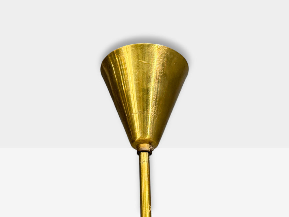 German Modern, Five-Light Chandelier, Brass, Metal, Glass, Germany, 1950s