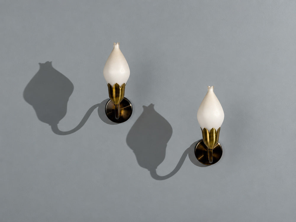 Fog & Mørup, Wall Lights, Brass, Glass, Denmark, 1950s