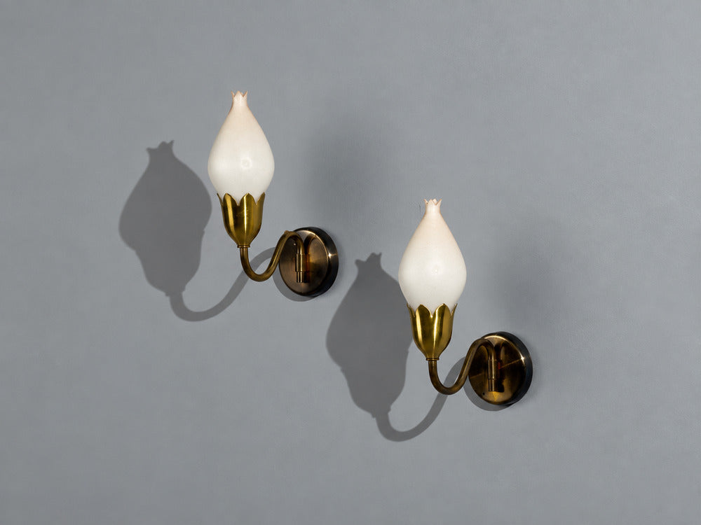 Fog & Mørup, Wall Lights, Brass, Glass, Denmark, 1950s
