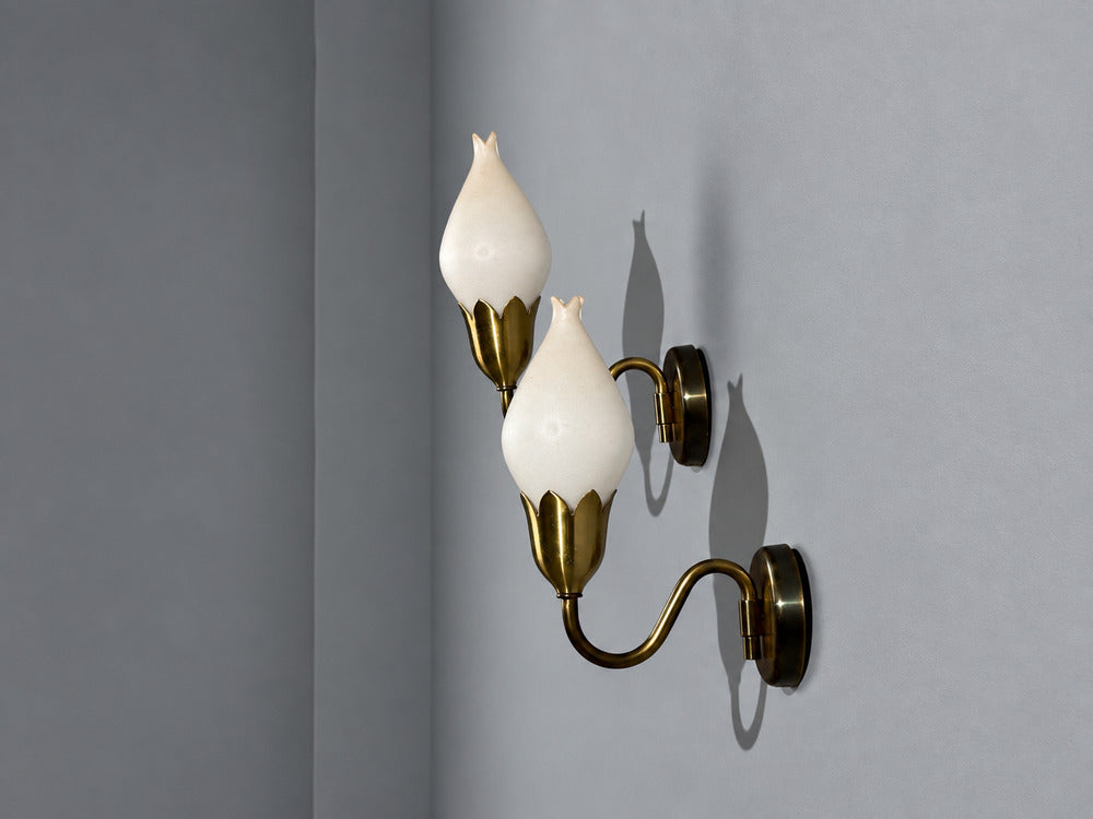 Fog & Mørup, Wall Lights, Brass, Glass, Denmark, 1950s