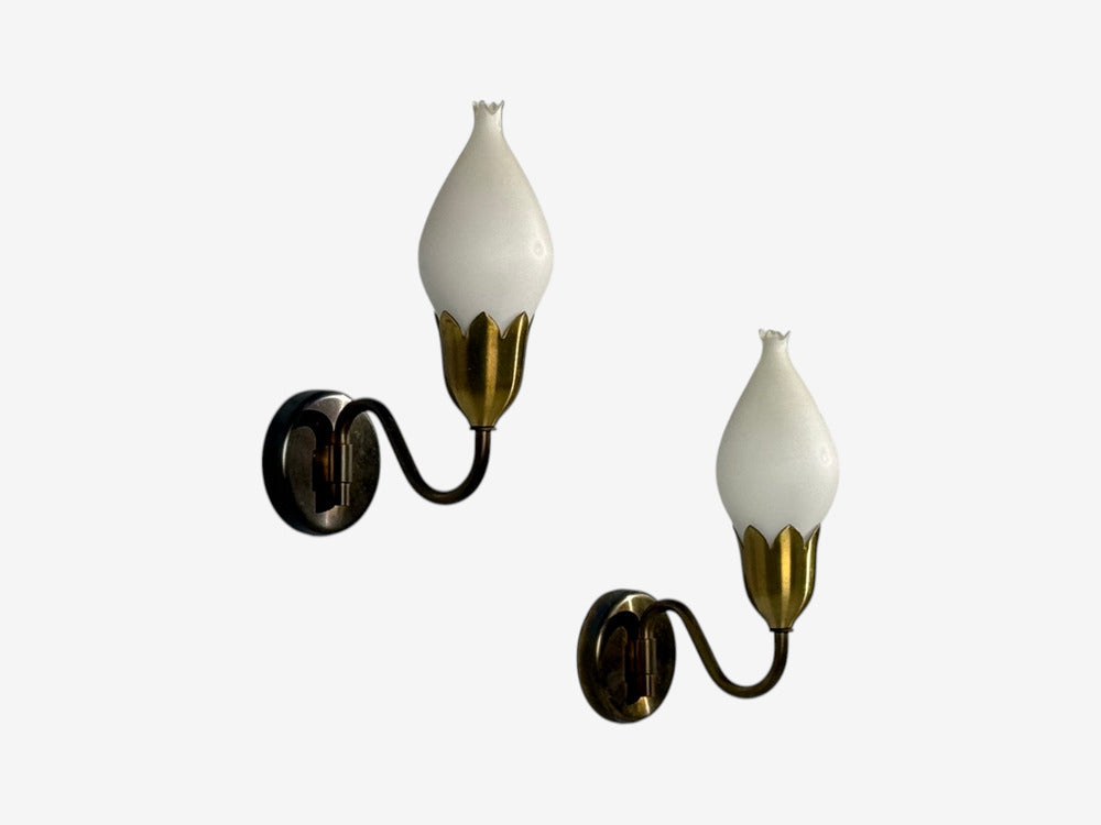 Fog & Mørup, Wall Lights, Brass, Glass, Denmark, 1950s
