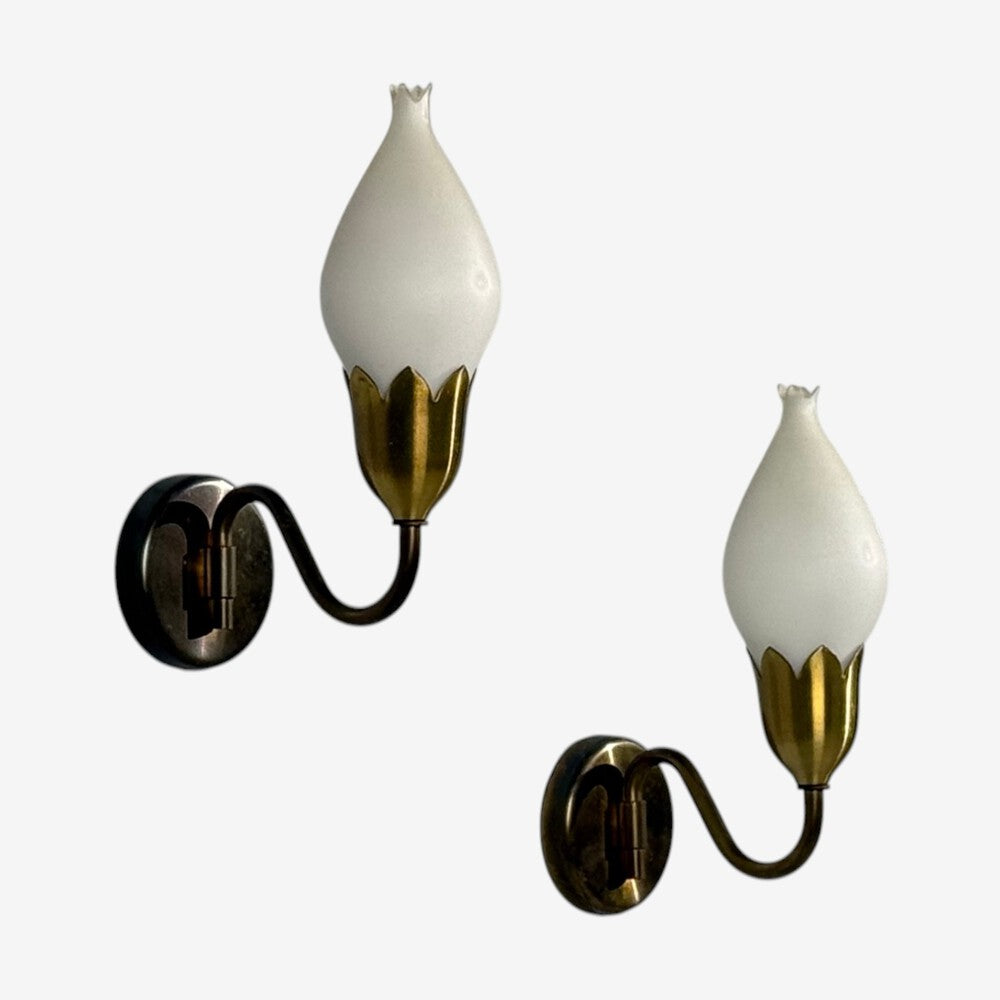 Fog & Mørup, Wall Lights, Brass, Glass, Denmark, 1950s