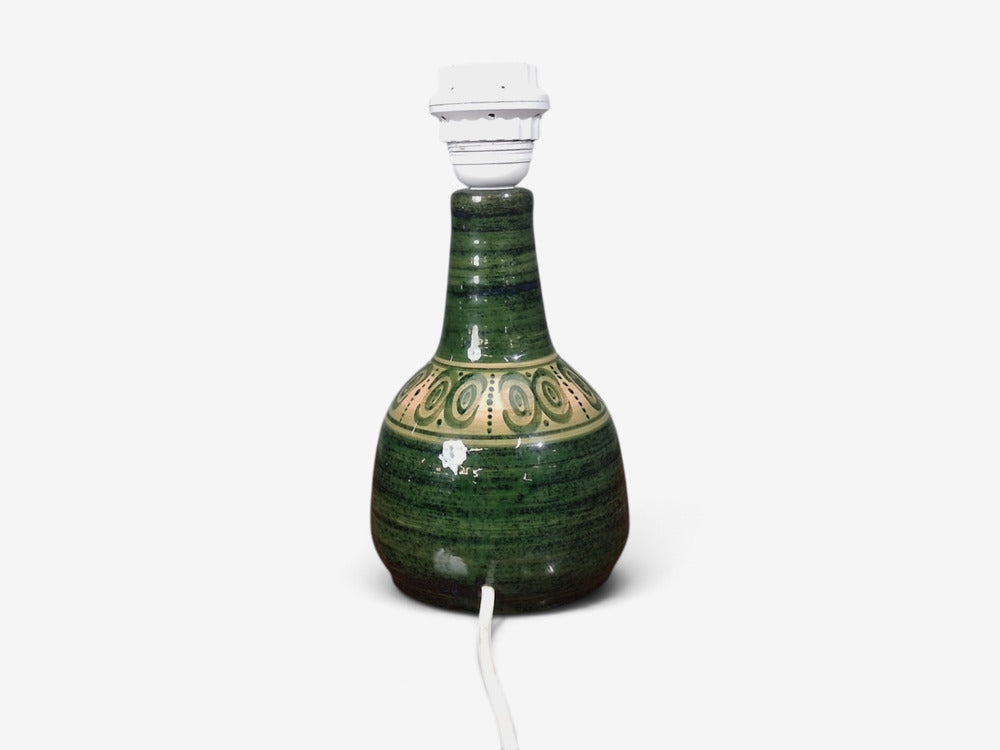 Swedish Modern, Table Lamp, Green Glazed Stoneware, Crochet Shade, Sweden, 1976