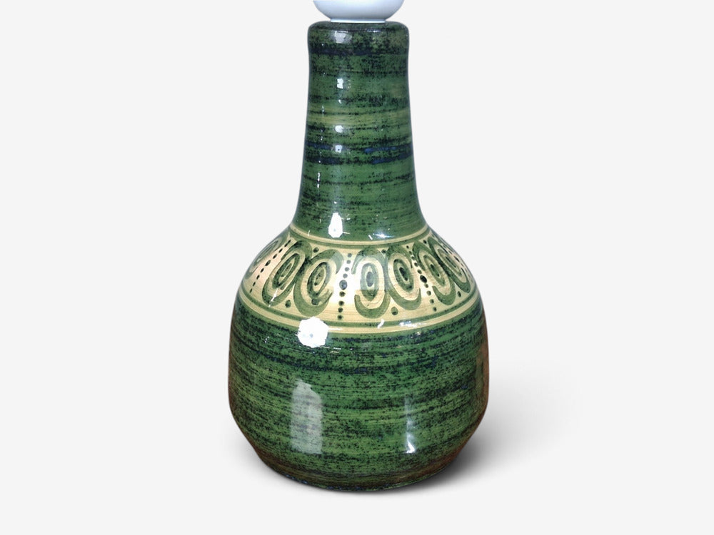 Swedish Modern, Table Lamp, Green Glazed Stoneware, Crochet Shade, Sweden, 1976
