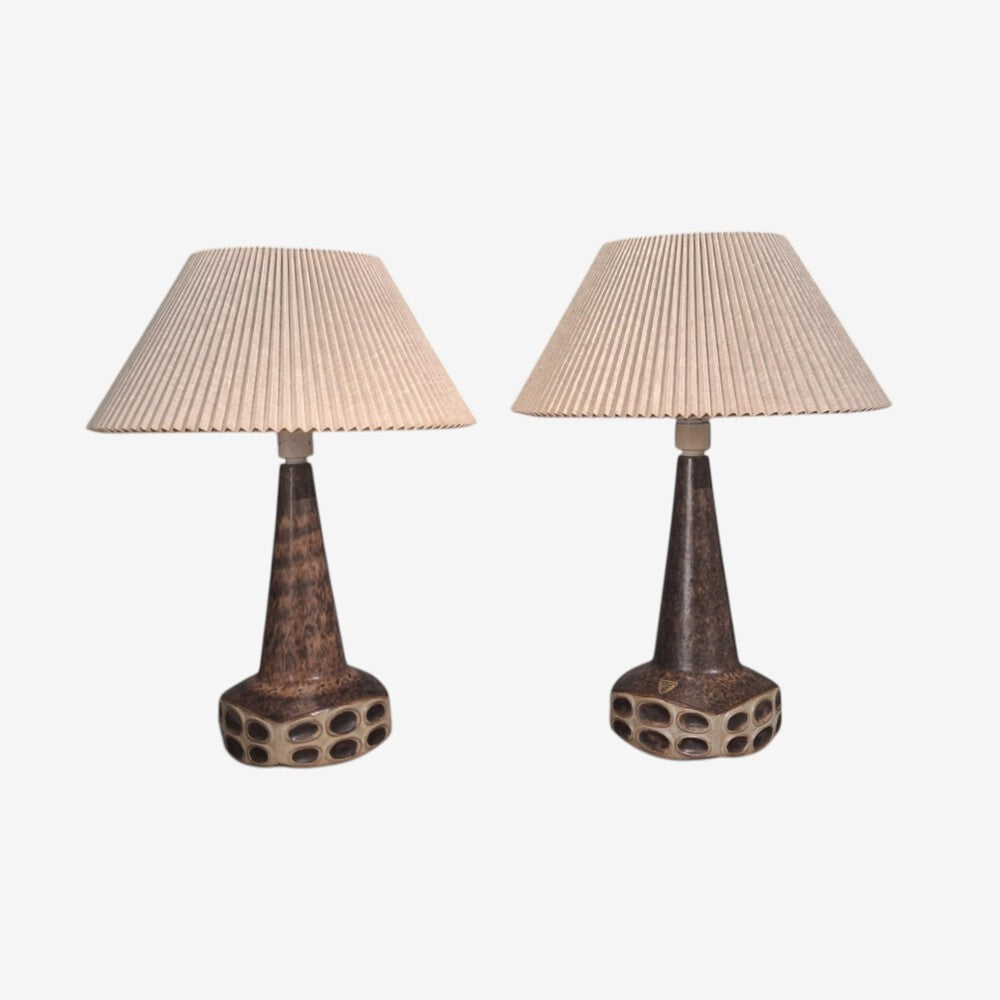 Marianne Starck, Large Table Lamps, Brown Stoneware, Denmark, 1960s