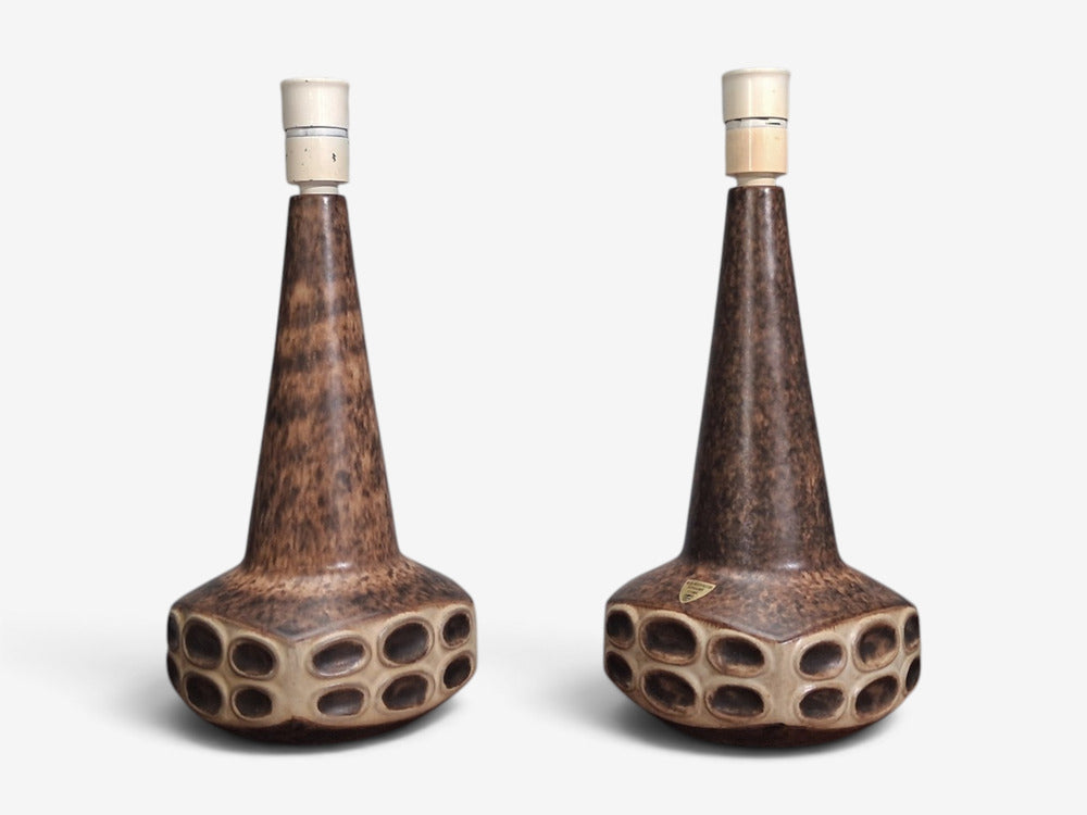 Marianne Starck, Large Table Lamps, Brown Stoneware, Denmark, 1960s