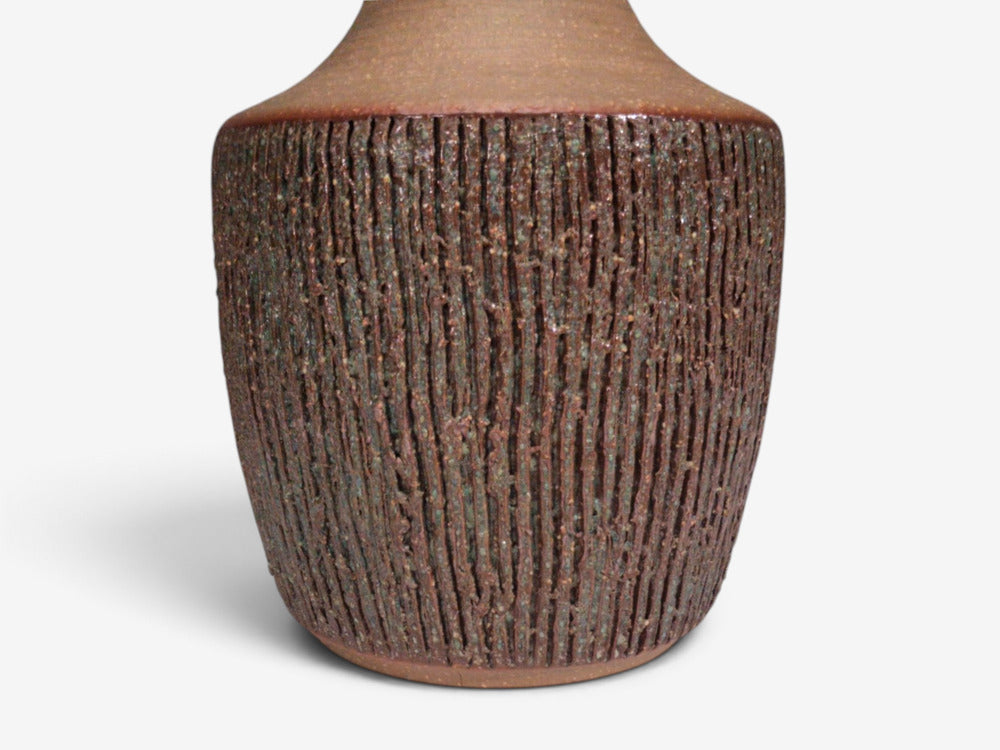 Einar Johansen, Rustic Table Lamp, Brown Stoneware, Denmark, 1960s