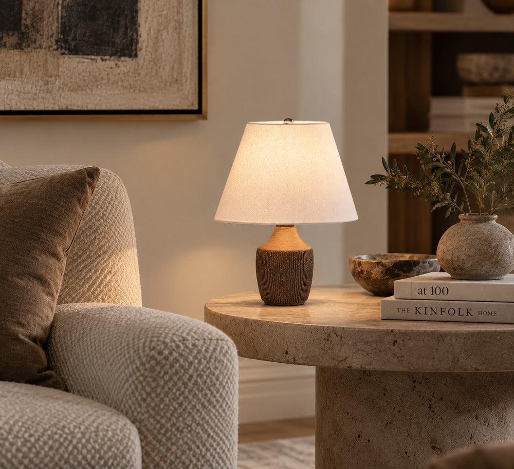 Einar Johansen, Rustic Table Lamp, Brown Stoneware, Denmark, 1960s