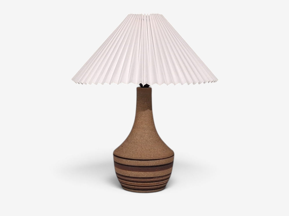 Jesper Packness, Striped Table Lamp, Beige Stoneware, Denmark, 1980s