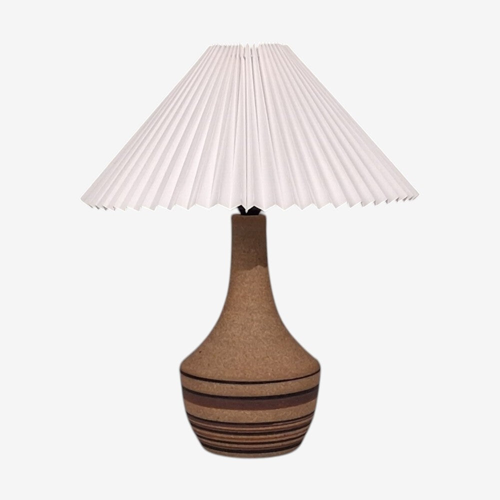 Jesper Packness, Striped Table Lamp, Beige Stoneware, Denmark, 1980s