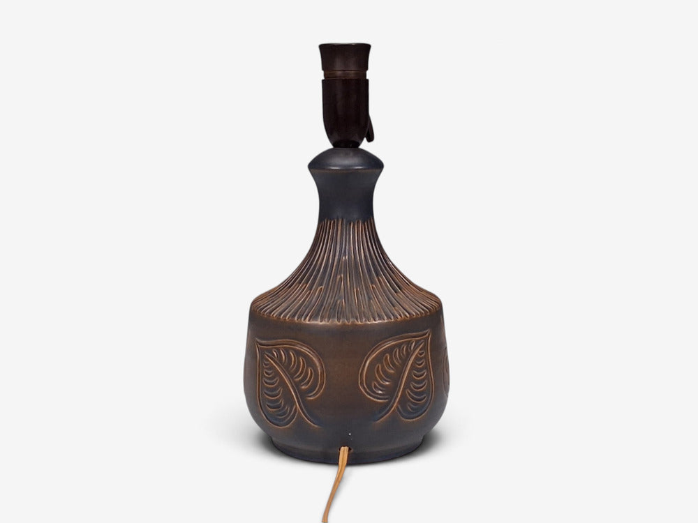 Bromølle Keramik, Leaf Table Lamp, Brown Stoneware, Denmark, 1960s