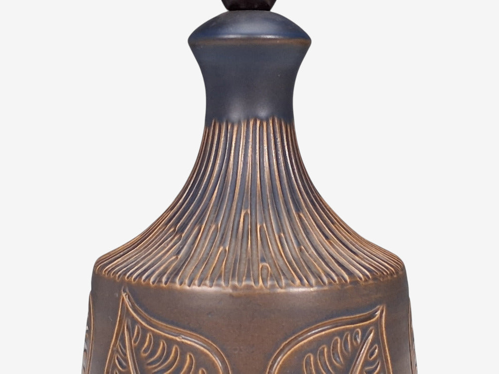Bromølle Keramik, Leaf Table Lamp, Brown Stoneware, Denmark, 1960s
